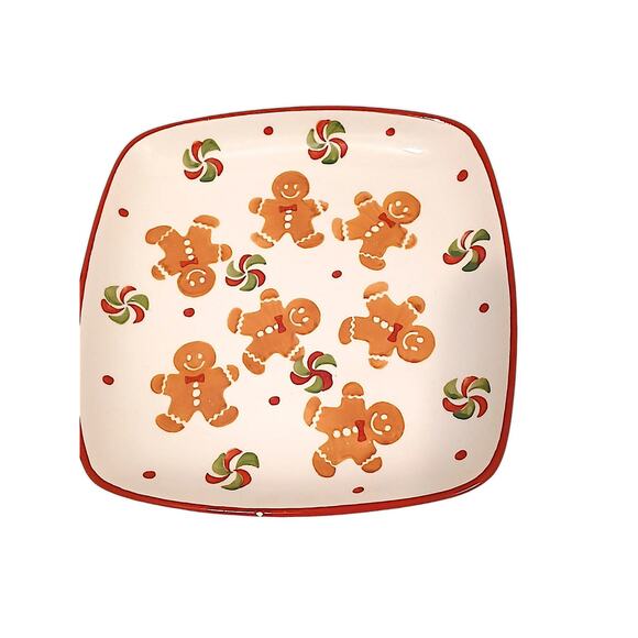 Square Gingerbread Platter Christmas 7.25" Ivory Cookie Plate Vintage Christmas - Picture 3 of 11